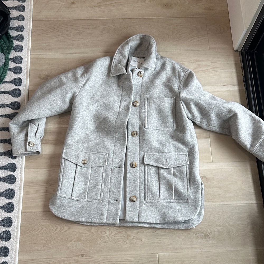 Madewell Light Gray Pea Coat with Button Details
